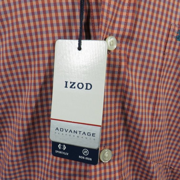 Izod Sportflex Men's Size M Red Blue Gingham Check Non-Iron Long Sleeve Shirt - Picture 3 of 11